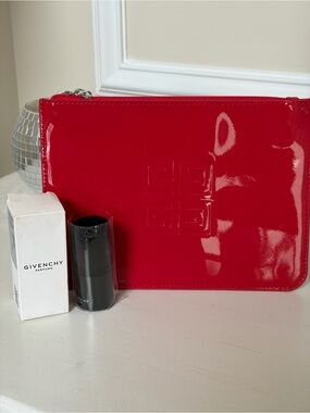 Authentic Givenchy Red Patent Clutch Makeup Pouch with Brush